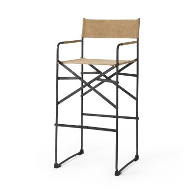 Direttore 19.3L x 19.3W x 44.1H Brown Leather Seat W/Black Iron Frame Bar Stool