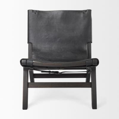 Alternative view of Elodie 24.4L x 33.9W x 30.7H Black Leather W/Black Stain Beech Wood Frame Accent Chair