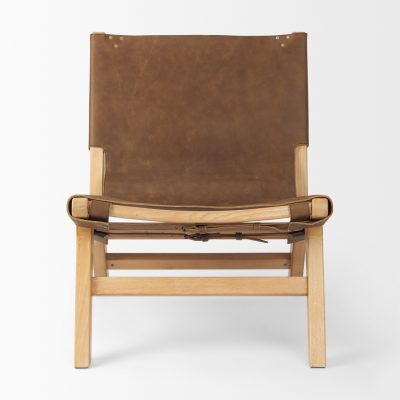 Alternative view of Elodie 24.4L x 33.9W x 30.7H Brown Leather W/Natural Beech Wood Frame Accent Chair