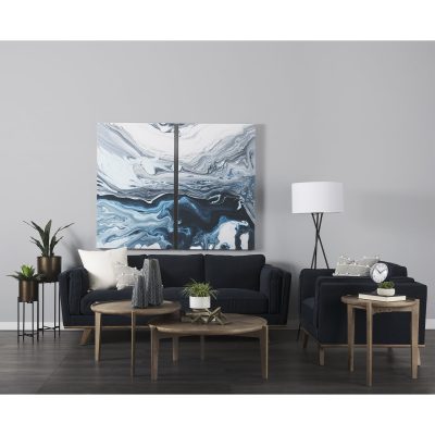 Alternative view of Brooks 90.2L x 34.8W x 33.5H Navy Blue Fabric Three Seater Sofa W/ Medium Brown Wooden Legs