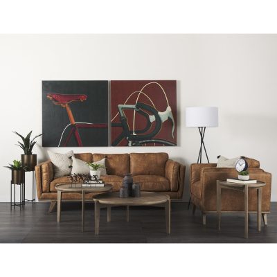 Alternative view of Brooks 90.2L x 34.8W x 33.5H Cognac Brown Faux Leather Three Seater Sofa W/ Medium Brown Wooden Legs