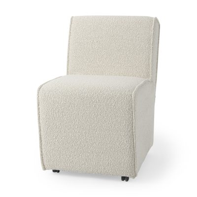Damon 20.5L x 27.2W x 31.3H Fully Upholstered Cream-Toned Fabric Dining Chair on Casters