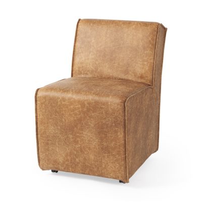 Damon 19.8L x 26.3W x 31.8H Cognac Brown Faux Leather Dining Chair