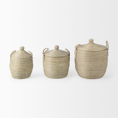 Alternative view of Olivia 15.7L x 15.7W x 17.3H Set of 3 Beige Seagrass Basket W/Lid and Handles