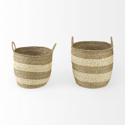 Alternative view of Bradley 18.1L x 18.1W x 16.0H (Set of 2) Light Brown W/Striped Seagrass Basket W/ Handles