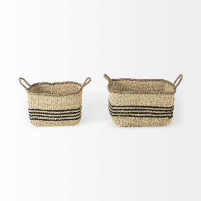 Alternative view of Emma 17.3L x 13.0W x 11.0H (Set of 2) Light Brown Seagrass Rectangular Basket W/ Black Stripes