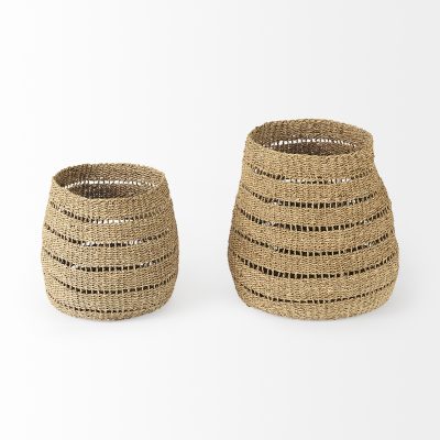 Alternative view of Hayes 17.7L x 17.7W x 11.8H (Set of 2) Medium Brown Seagrass Round Basket with Stripe Pattern