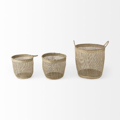 Alternative view of Bowie 19.7L x 19.7W x 19.7H (Set of 3) Medium Brown Seagrass Round Basket W/ Handles