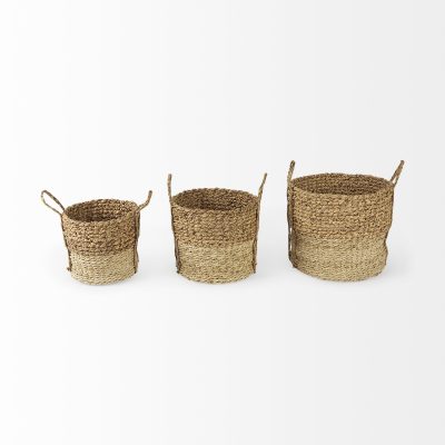 Alternative view of Morocco 15.7L x 15.7 (Set of 3) Brown Two Tone Water Hyacinth and Cornhusk Round Basket W/ Handles