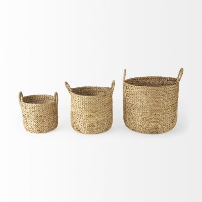 Alternative view of Sivan 19.7L x 19.7W x 23.6H (Set of 3) Light Brown Water Hyacinth Round Basket W/ Handles