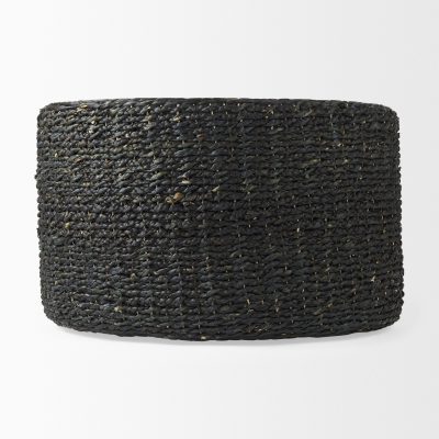 Alternative view of Dina 75L x 75W x 45H Black Cornhusk and Water Hyacinth Round Coffee Table Pouf