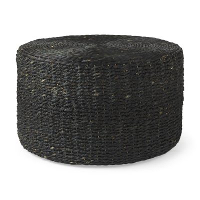 Dina 75L x 75W x 45H Black Cornhusk and Water Hyacinth Round Coffee Table Pouf