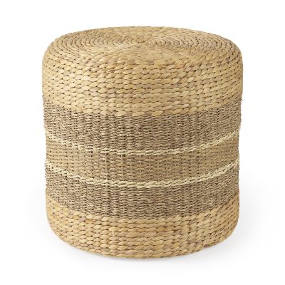 Maya 17.7L x 17.7W x 17.7H Light Brown W/Medium Brown Stripes Seagrass Round Pouf