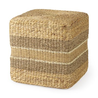 Maya 17.7L x 17.7W x 17.7H Light Brown W/Medium Brown Stripes Seagrass Square Pouf