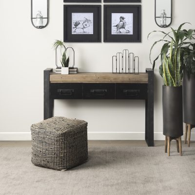 Alternative view of Aalia 16.0L x 16.0W x 16.0H Charcoal Leather and Jute Pouf