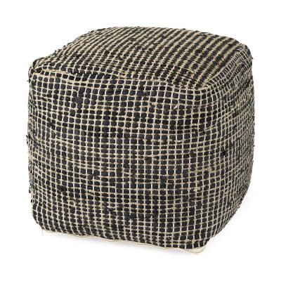 Aalia 16.0L x 16.0W x 16.0H Charcoal Leather and Jute Pouf