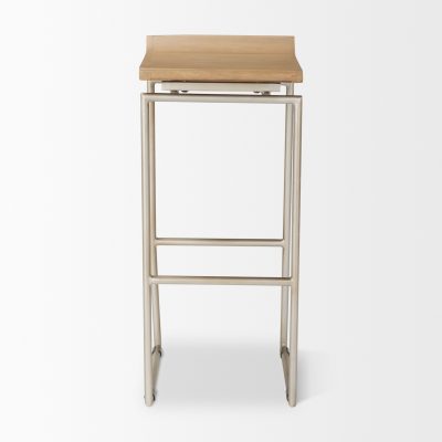 Alternative view of Givens 31.8"H Seat Height Brown Wood W/Silver Metal Frame Barstool