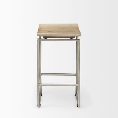 Alternative view of Givens 25.8"H Seat Height Brown Wood W/Silver Metal Frame Counterstool