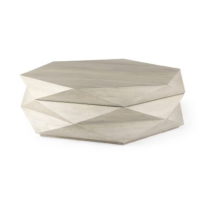 Arreto Natural Solid Wood Hexagonal Storage Coffee Table