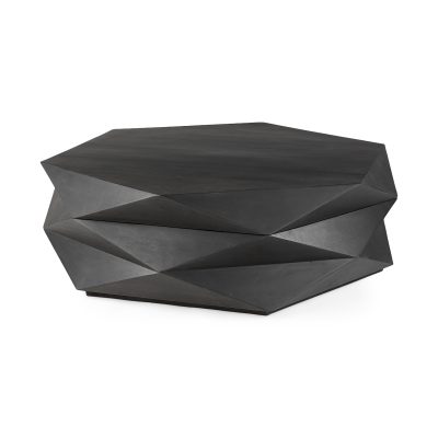 Arreto Black Solid Wood Hexagonal Storage Coffee Table