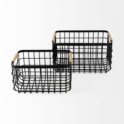 Alternative view of Marius 20.9L x 15.2W x 12.2 Set of Two Matte Black Metal W/ Rope Trim Rectangular Baskets