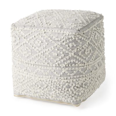 Farida 6.0L x 16.0W x 16.0H Light Gray Wool and Polyester Patterned Pouf