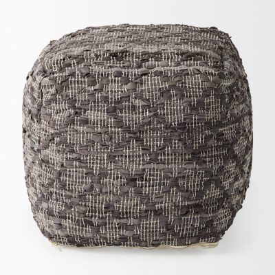 Alternative view of Falguni 16.0L x 16.0W x 16.0H Gray Leather and Cotton Patterned Pouf