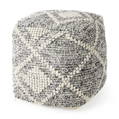 Ekiya  16.0L x 16.0W x 16.0H Black/White Yarn and Wool Patterened Pouf