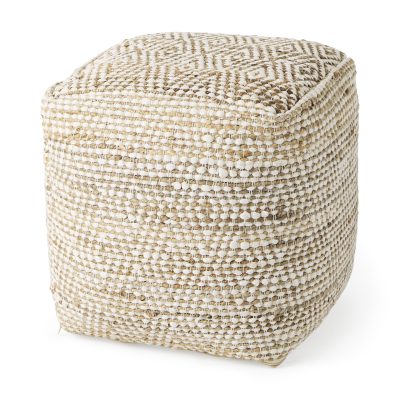 Ekani 16.0L x 16.0W x 16.0H Cream/Beige Cotton Pouf