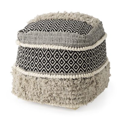 Darika 16.0L x 16.0W x 16.0H Black/White/Gray Cotton Pouf