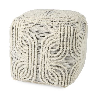 Amaya 16.0L x 16.0W x 16.0H Cream/Black/Gray Wool and Cotton Pouf