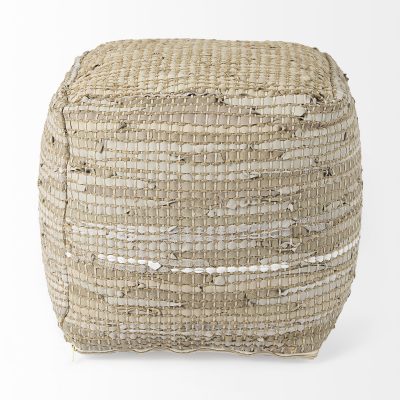 Alternative view of Aalia 16.0L x 16.0W x 16.0H Beige Leather and Jute Pouf
