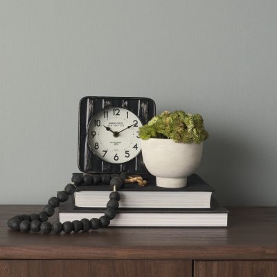 Alternative view of Karl 6.0L x 3.0W x 6.8H Rustic Black Iron Rounded Square Table Clock