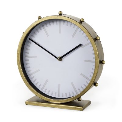 Marian 11.0L x 3.1W x 11.0H Gold Metal W/Studs Round Table Clock