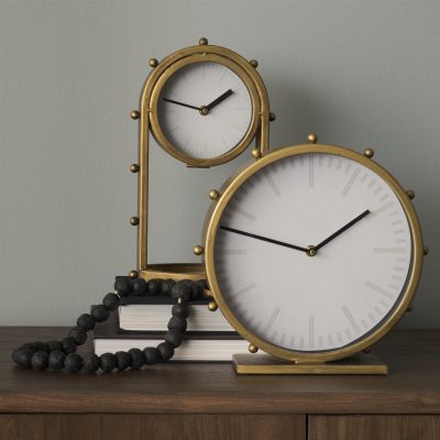 Alternative view of Marian 11.0L x 3.1W x 11.0H Gold Metal W/Studs Round Table Clock