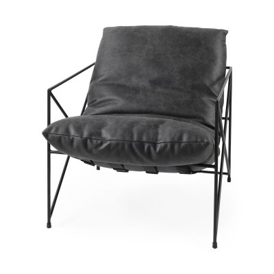 Leonidas 28.5L x 29.5W x 34.0H  Black Faux Leather Seat W/ Black Metal Frame Accent Chair