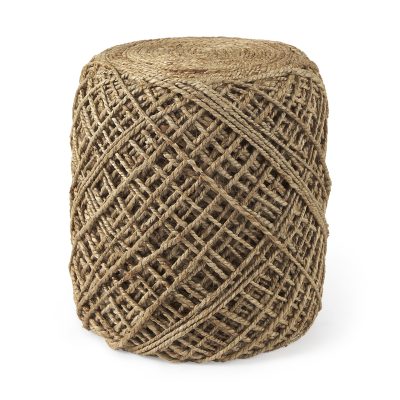 Allium Brown Handwoven Wool Cylindrical Pouf