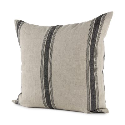 Hattie 20L x 20W Beige and Black Fabric Striped Decorative Pillow Cover
