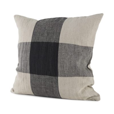 Raquel 18L x 18W Beige and Black Fabric Plaid Decorative Pillow Cover