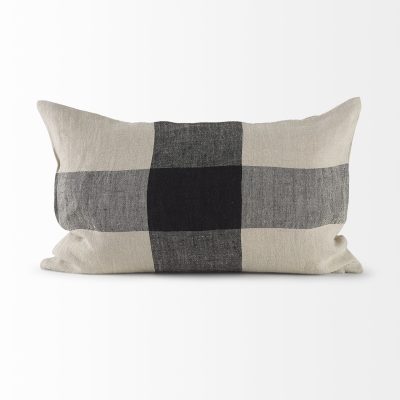 Alternative view of Raquel 13L x 21W Beige and Black Fabric Plaid Decorative Pillow Cover