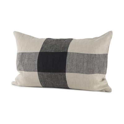 Raquel 13L x 21W Beige and Black Fabric Plaid Decorative Pillow Cover