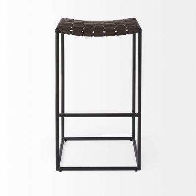 Alternative view of Clarissa 18.0L x 16.0W x 30.25H Dark Brown Woven Leather Seat W/ Black Metal Frame Bar Stool