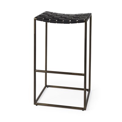 Clarissa 18.0L x 16.0W x 30.25H Black Woven Leather Seat W/ Gold Frame Bar Stool