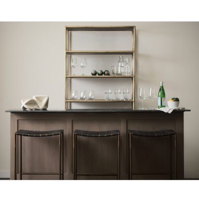 Alternative view of Clarissa 18.0L x 16.0W x 30.25H Black Woven Leather Seat W/ Gold Frame Bar Stool