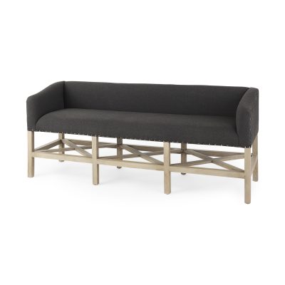 Bergen 60.0L x 19.0W x 25.5H Dark Gray Fabric W/ Light Brown Wooden Base Accent Bench