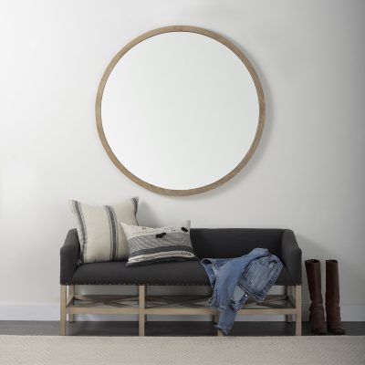 Alternative view of Bergen 60.0L x 19.0W x 25.5H Dark Gray Fabric W/ Light Brown Wooden Base Accent Bench