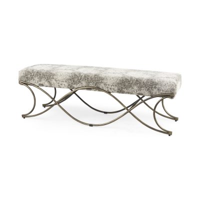 Ayla 55L x 17.6W x 18H Light and Dark Gray Fabric Seat W/ Antique Gold Metal Frame Bench