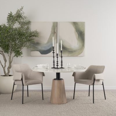 Alternative view of Maxwell 48L x 48W x 30H White Marble Round Top W/ Black Metal and Wood Pedestal Base Dining Table