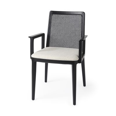 Clara Black Wood W/ Cream Fabric Seat and Cane Back Dining Chair