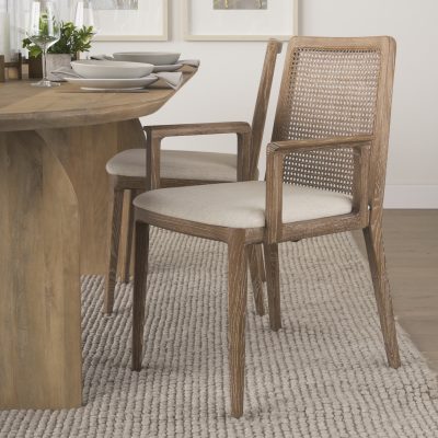 Alternative view of Clara Light Brown Wood W/ Cream Fabric Seat and Cane Back Dining Chair